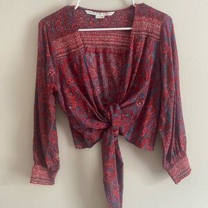 Veronica Beard Red and Blue Patterned Blouse